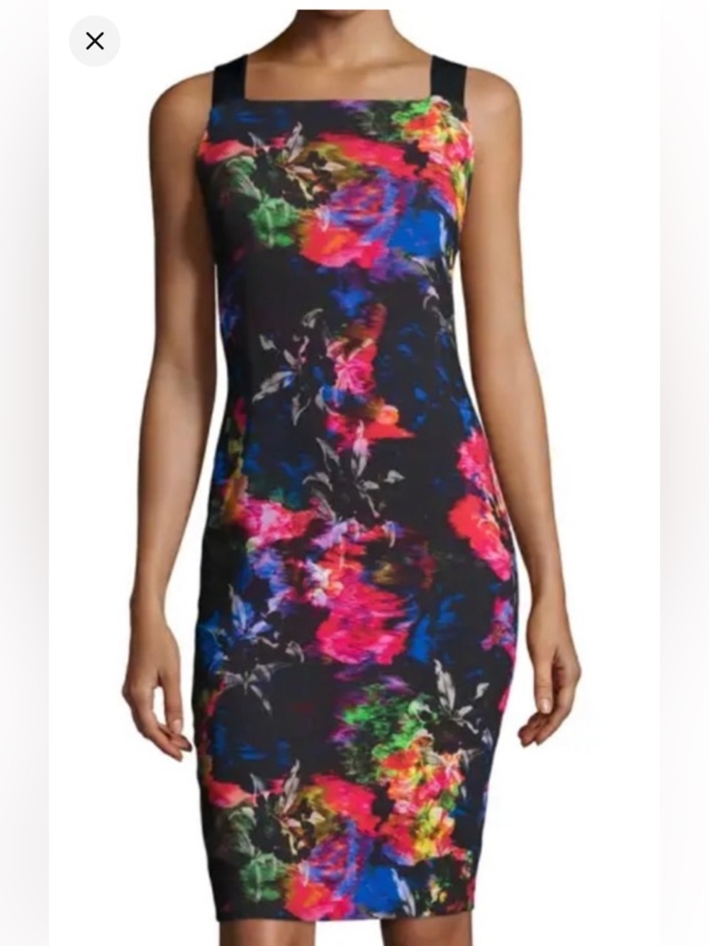 Milly Black Multicolor Abstract Floral Midi Dress